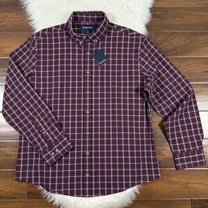Mizzen + Main Men's Size XXL Wine Richard Plaid Button City Flannel Shirt Trim